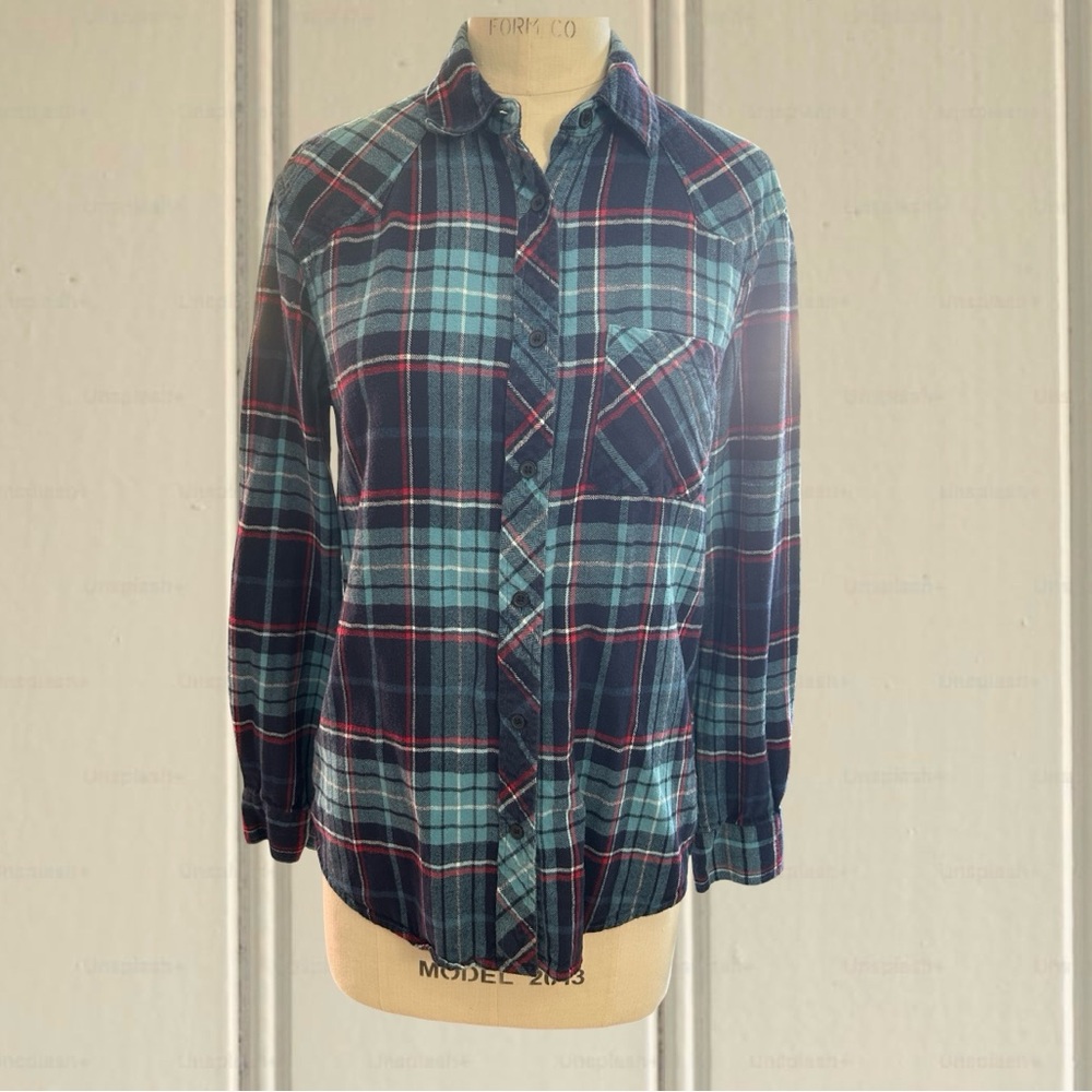 BDG Urban Outfitters Plaid Long Sleeve Flannel Shirt Blue Red Women's Size Small